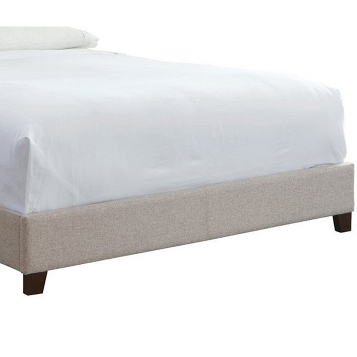 Fabric Upholstered King Size Bed with Biscuit Tufted Headboard, Beige