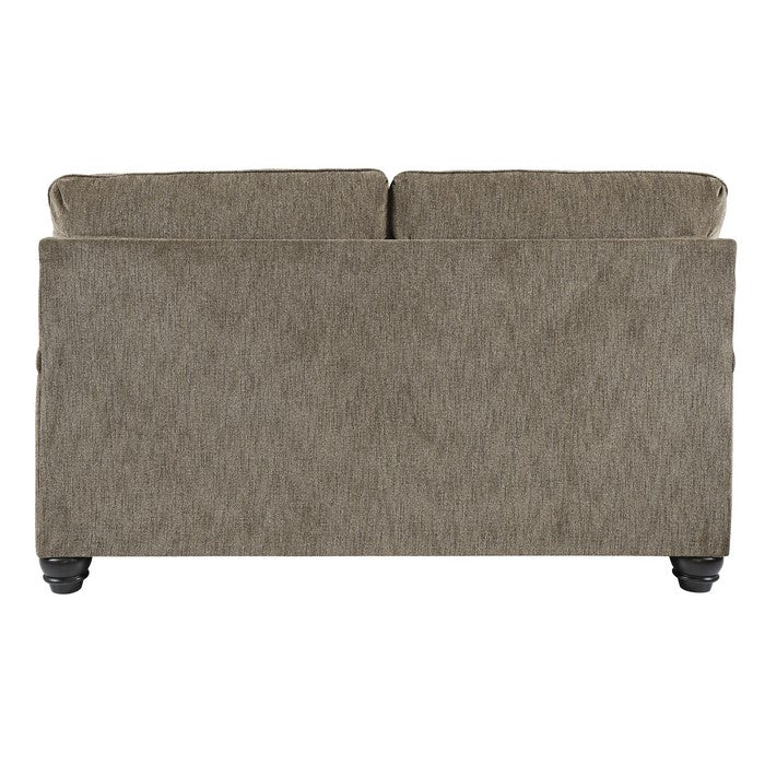 Fabric Upholstered Loveseat with Charles Of London Arms and Turned Legs, Brown