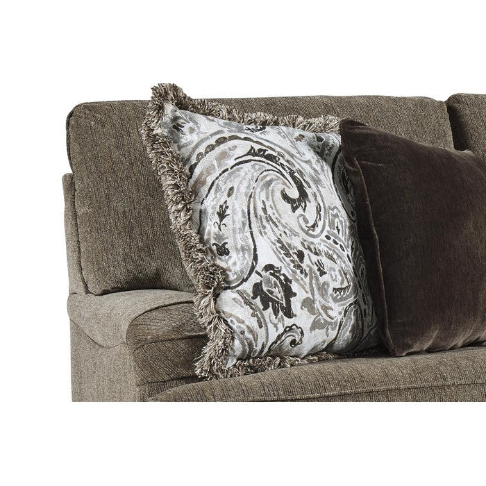 Fabric Upholstered Loveseat with Charles Of London Arms and Turned Legs, Brown