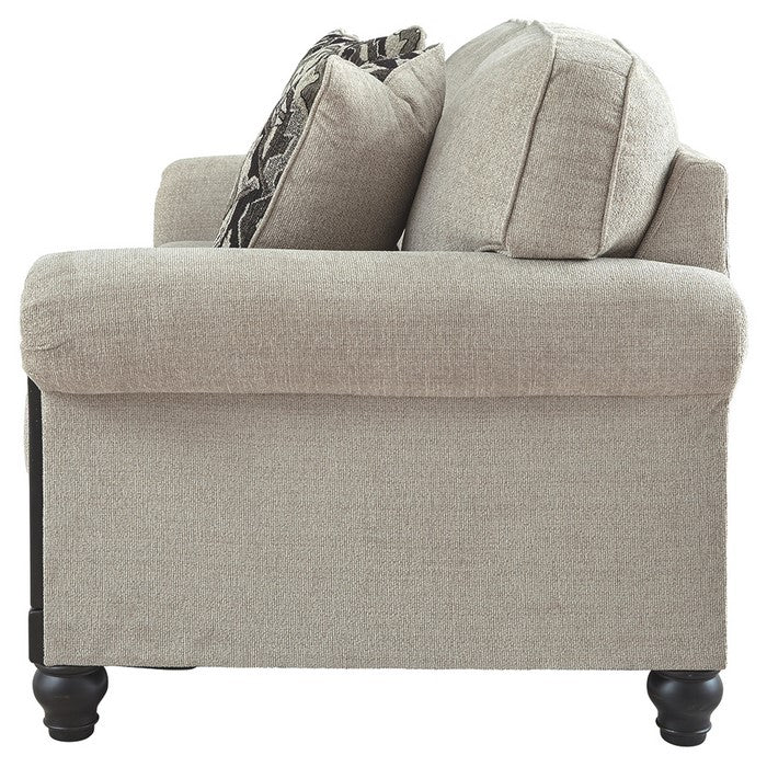 Fabric Upholstered Loveseat with Rolled Armrests and Exposed Rail, Gray