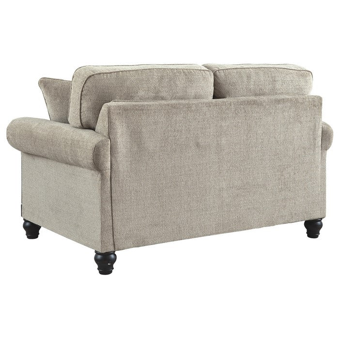 Fabric Upholstered Loveseat with Rolled Armrests and Exposed Rail, Gray