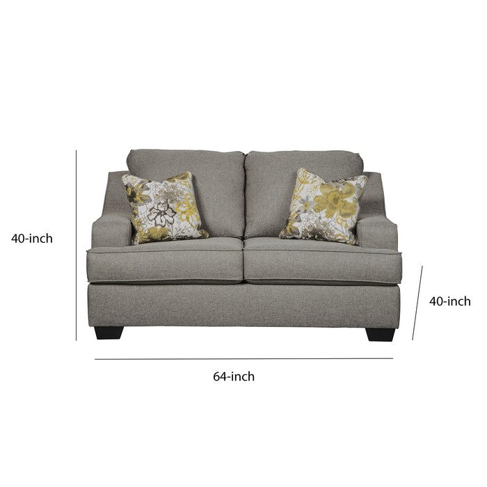 Fabric Upholstered Loveseat with Sloped Armrests and Block Legs, Gray