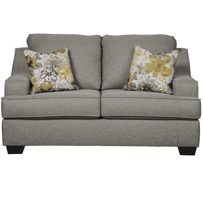 Fabric Upholstered Loveseat with Sloped Armrests and Block Legs, Gray