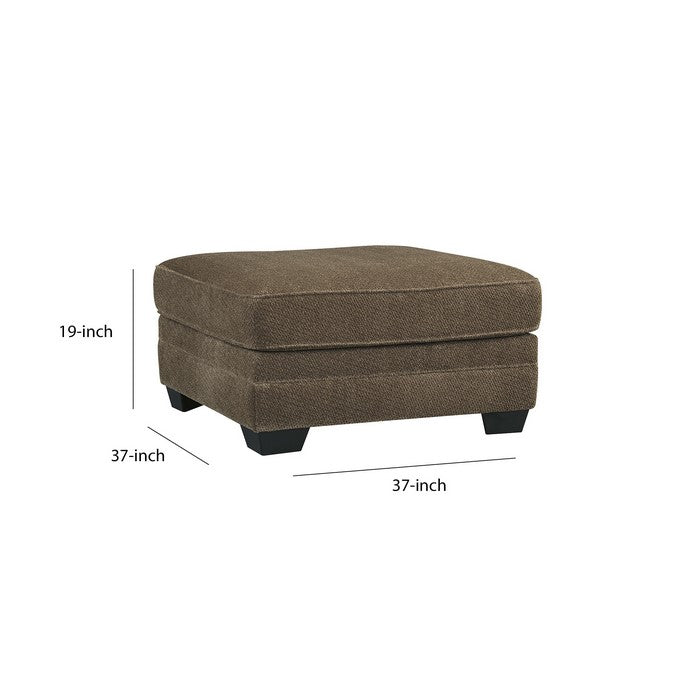 Fabric Upholstered Oversized Ottoman with Tapered Block Legs, Brown