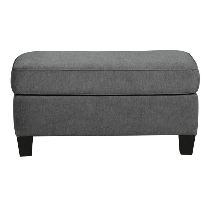 Fabric Upholstered Rectangular Ottoman with Tapered Block Legs, Gray