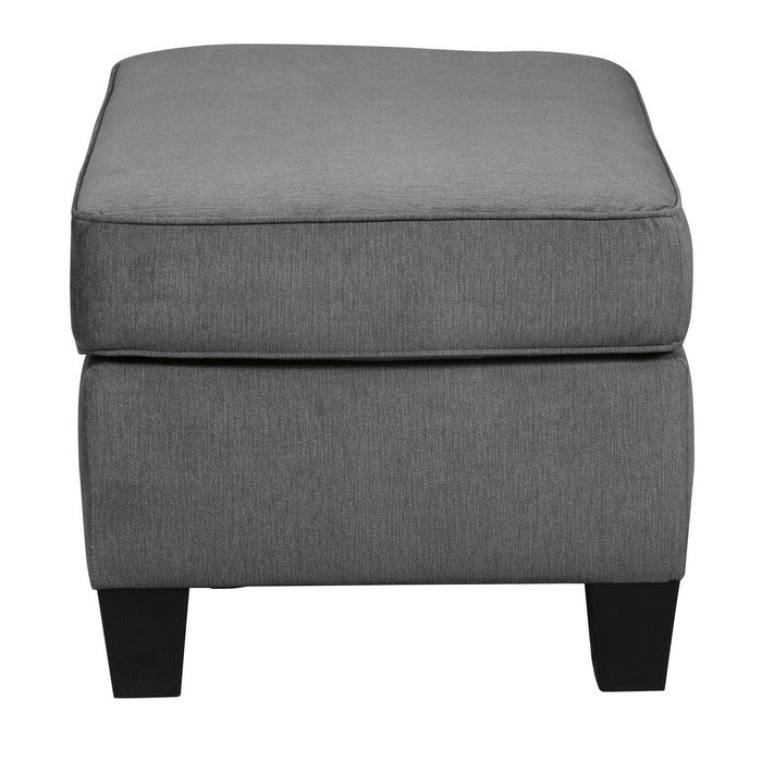 Fabric Upholstered Rectangular Ottoman with Tapered Block Legs, Gray