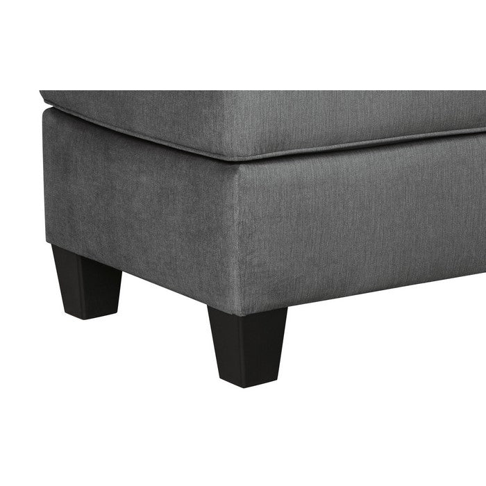 Fabric Upholstered Rectangular Ottoman with Tapered Block Legs, Gray