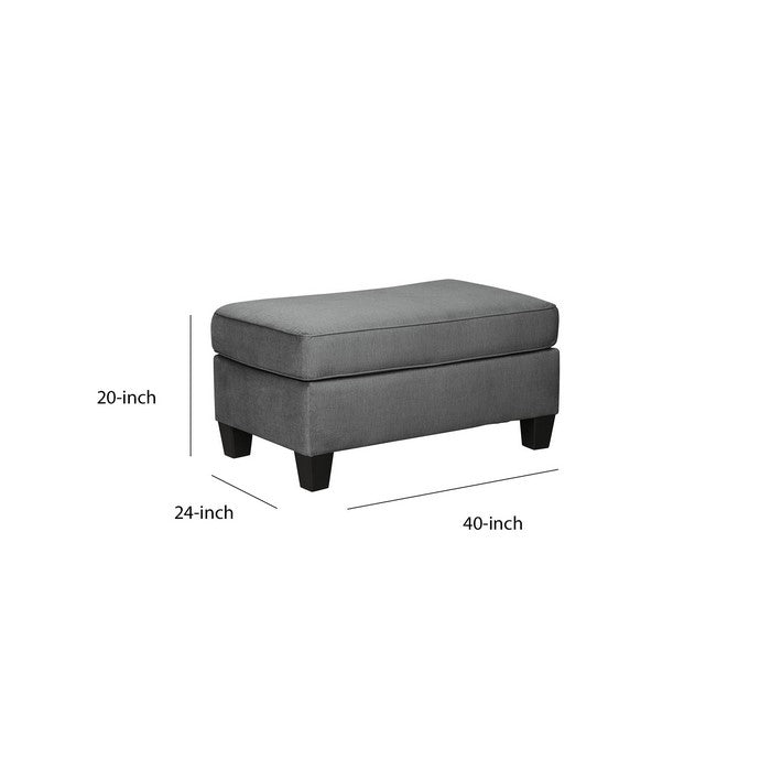 Fabric Upholstered Rectangular Ottoman with Tapered Block Legs, Gray