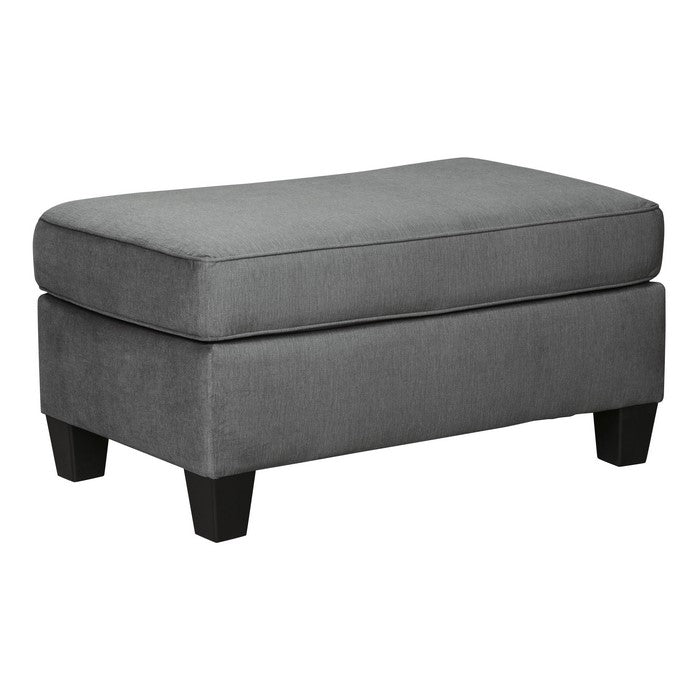 Fabric Upholstered Rectangular Ottoman with Tapered Block Legs, Gray