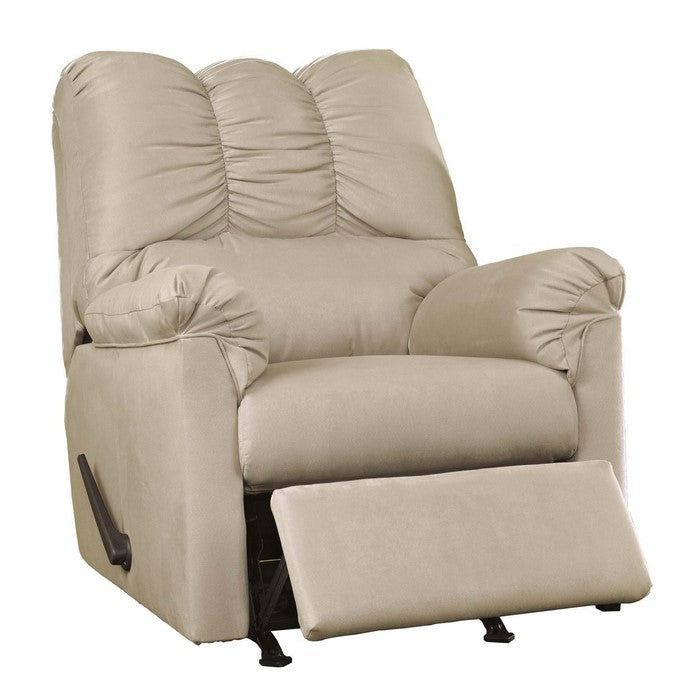 Fabric Upholstered Rocker Recliner with Stitched Backrest, Off White