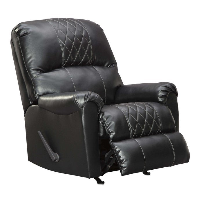 Fabric Upholstered Rocker Recliner with Stitched Diamond Pattern, Black