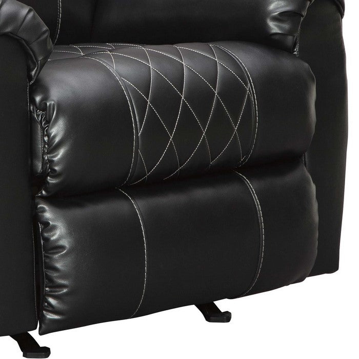 Fabric Upholstered Rocker Recliner with Stitched Diamond Pattern, Black