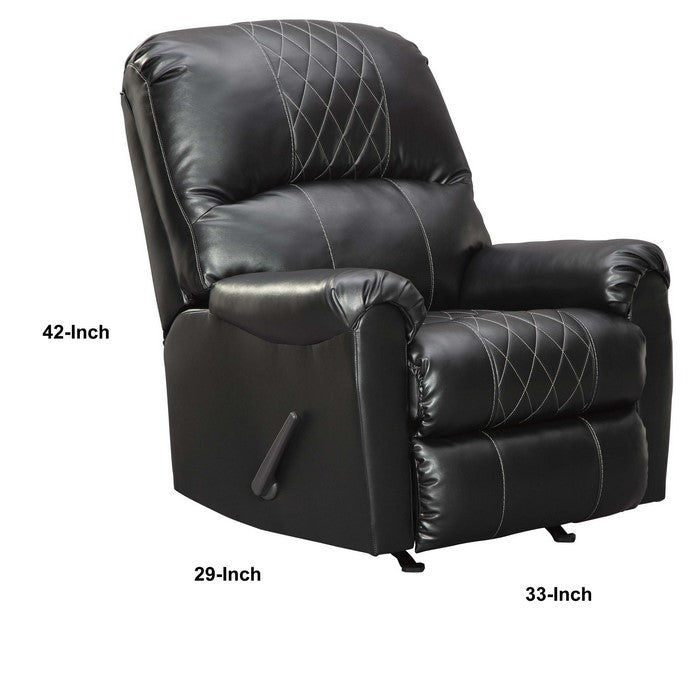 Fabric Upholstered Rocker Recliner with Stitched Diamond Pattern, Black