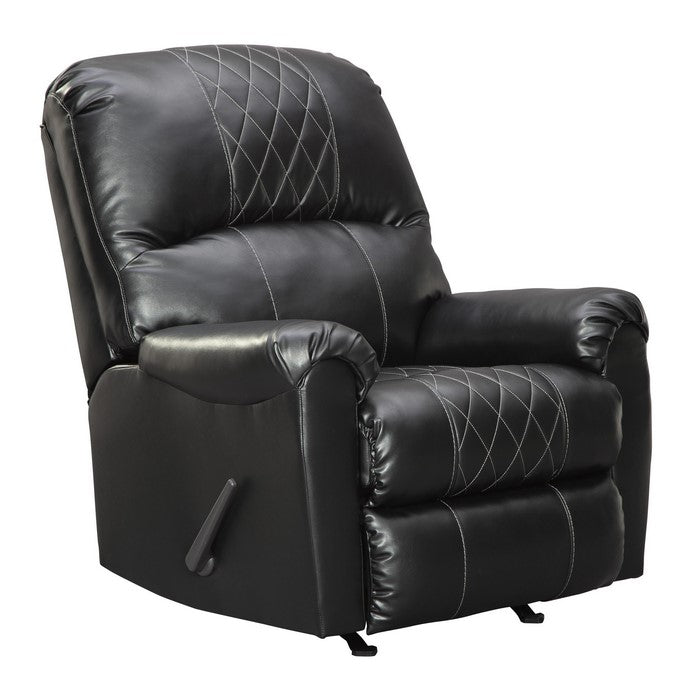 Fabric Upholstered Rocker Recliner with Stitched Diamond Pattern, Black