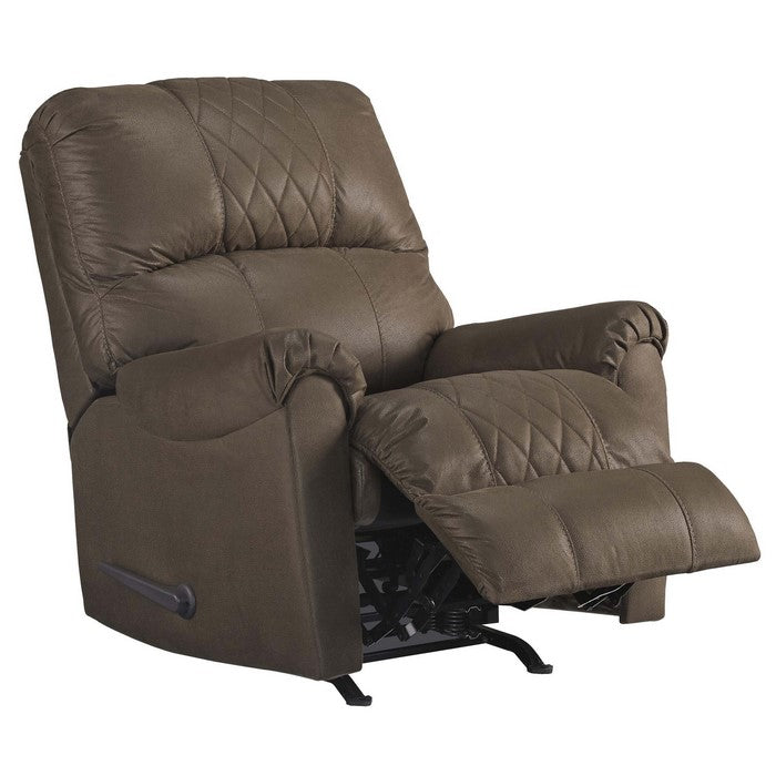Fabric Upholstered Rocker Recliner with Stitched Diamond Pattern, Brown