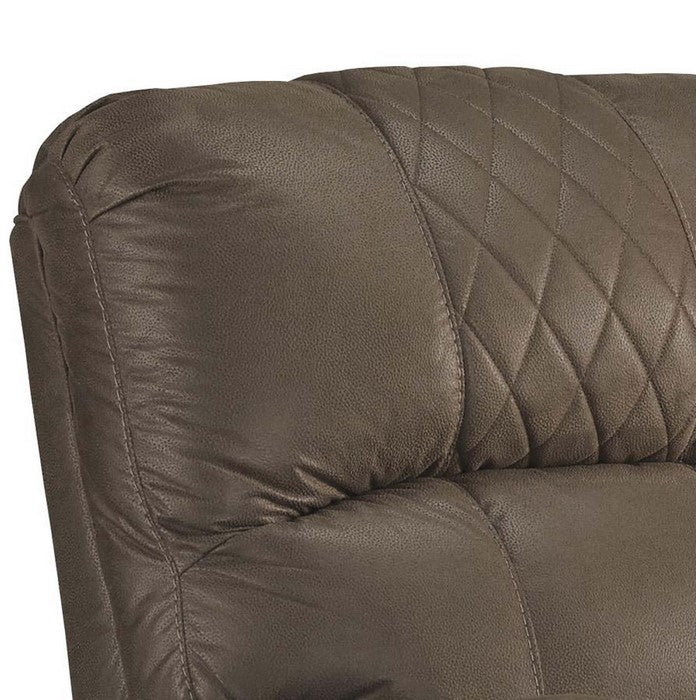 Fabric Upholstered Rocker Recliner with Stitched Diamond Pattern, Brown