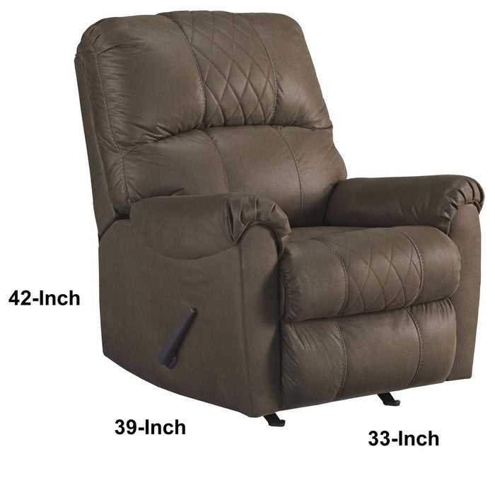 Fabric Upholstered Rocker Recliner with Stitched Diamond Pattern, Brown