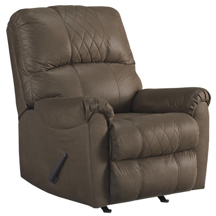 Fabric Upholstered Rocker Recliner with Stitched Diamond Pattern, Brown