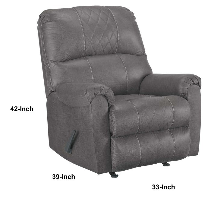 Fabric Upholstered Rocker Recliner with Stitched Diamond Pattern, Gray