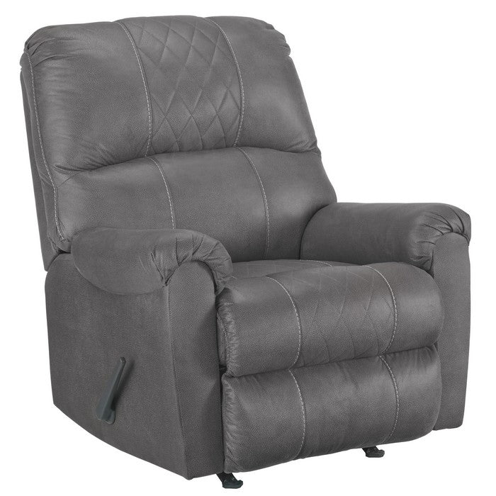 Fabric Upholstered Rocker Recliner with Stitched Diamond Pattern, Gray