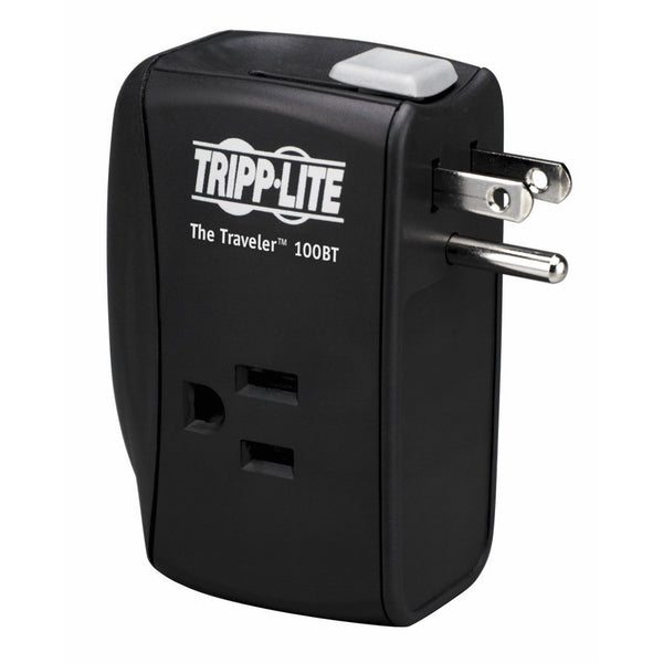 Tripp Lite 2 Outlet Portable Surge Protector Power Strip, Direct Plug In, Tel/Ethernet Protection, $50,000 INSURANCE (TRAVELER100BT)