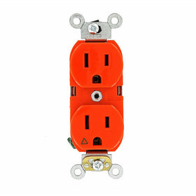 Leviton 5262-IG 15-Amp, 125 Volt, Industrial Series Heavy Duty Specification Grade, Duplex Receptacle, Straight Blade, Isolated Ground, Orange