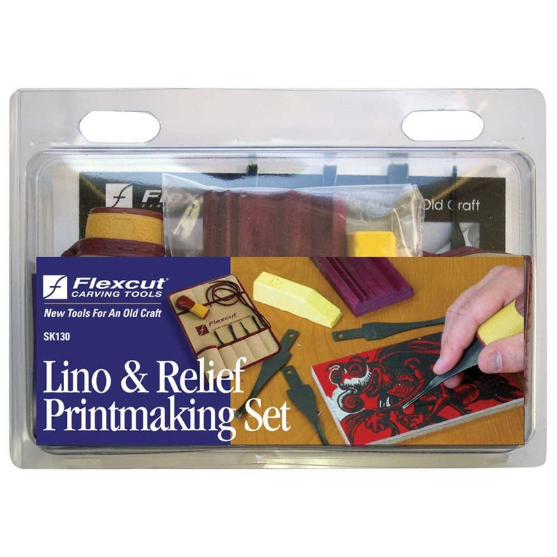 Flexcut Carving Tools, Printmaking Set, 4 Carving Blades an Quick-Connect ABS Handle Included, 5-Piece Set (SK130)