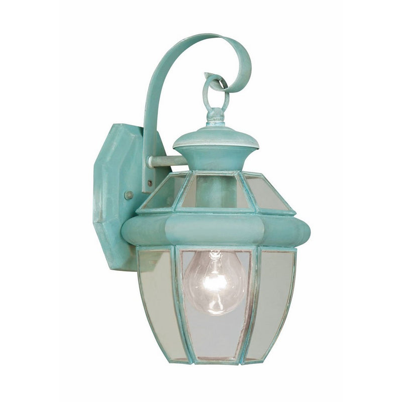 Livex Lighting 2051-06 Outdoor Wall Lantern with Clear Flat Glass Shades, Verdigris