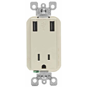 Leviton T5630-T 15-Amp 125-Volt 2.1-Amp High Speed USB Charger/Tamper-Resistant Receptacle, Light Almond