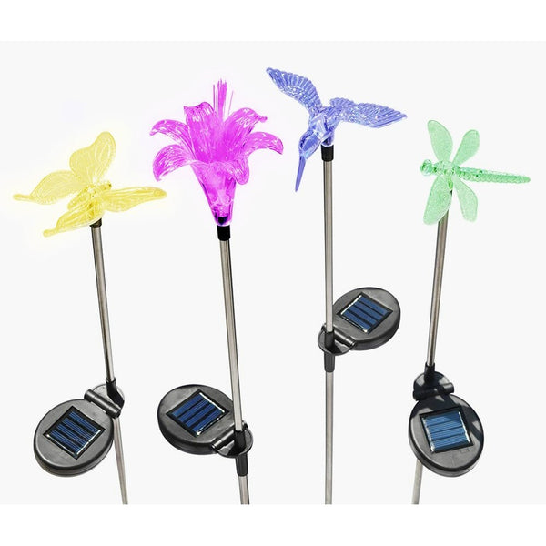 Solaration KB1041 Solar Stake Flower, Hummingbird, Butterfly and Dragonfly Garden Stake Lights, Four Pieces Set