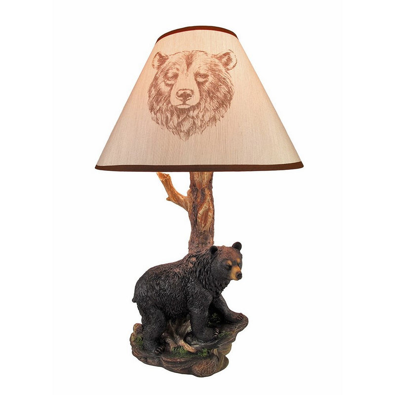 Resin Table Lamps Black Bear And Tree Table Lamp With Shade 20 In. 12.5 X 20 X 12.5 Inches Black