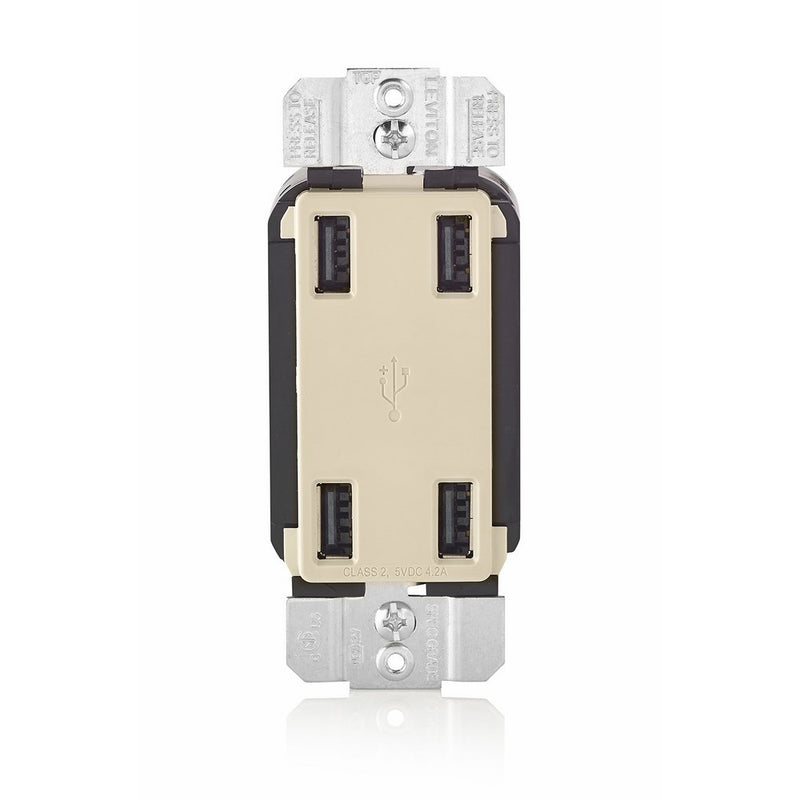 Leviton USB4P-T 4.2-Amp High Speed 4-Port USB Charger, Light Almond
