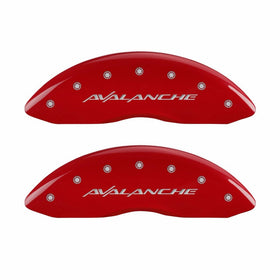 MGP Caliper Covers 14004SAVLRD 'Avalanche' Engraved Caliper Cover with Red Powder Coat Finish and Silver Characters, (Set of 4)