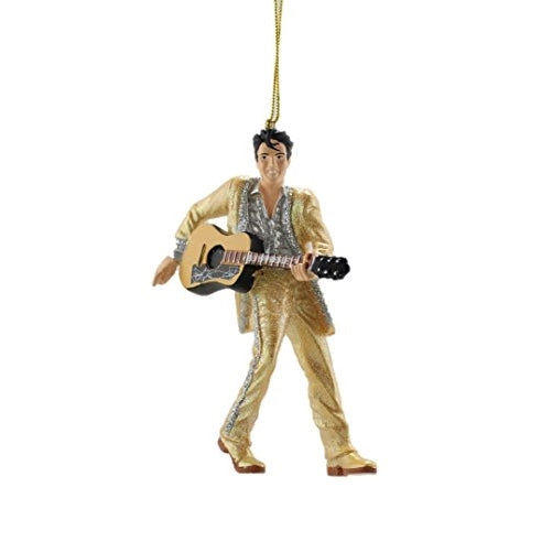 ELVIS in Gold Suit with Guitar Kurt Adler 4.5-inch Resin Christmas Ornament in Protective White Gift Box