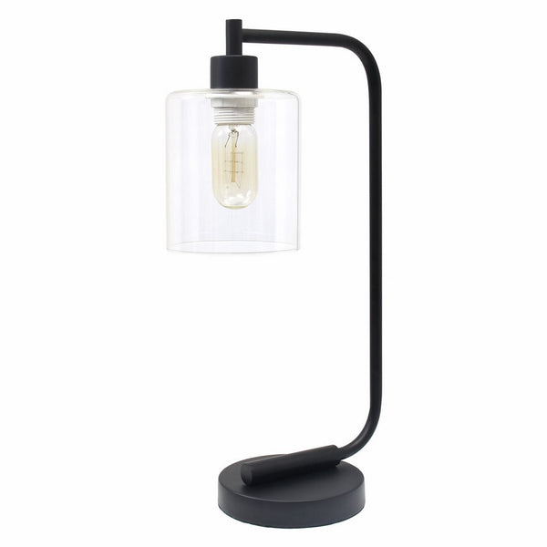 Simple Designs Home LD1036-BLK Bronson Antique Style Industrial Iron Lantern Desk Lamp with Glass Shade, Black