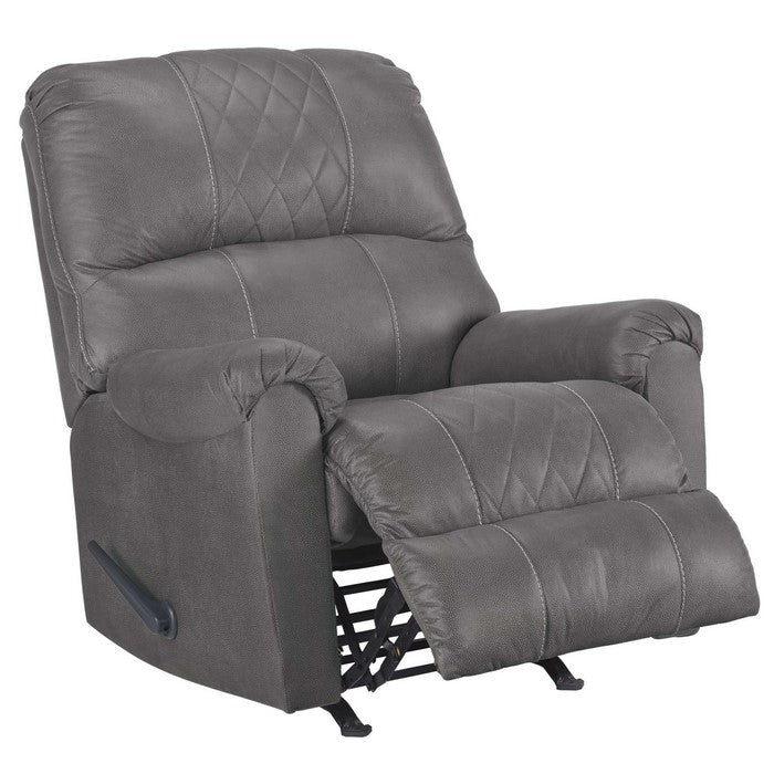 Fabric Upholstered Rocker Recliner with Stitched Diamond Pattern, Gray