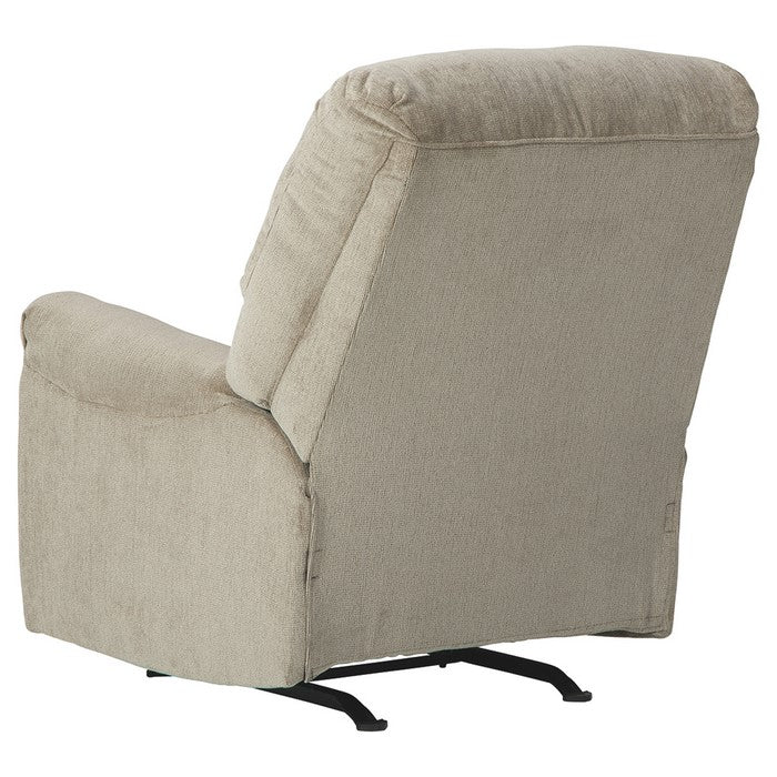 Fabric Upholstered Rocker Recliner with Tufted Back and Pillow Arms, Beige