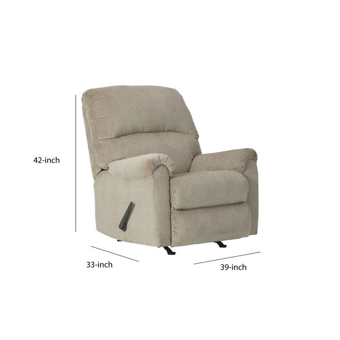 Fabric Upholstered Rocker Recliner with Tufted Back and Pillow Arms, Beige