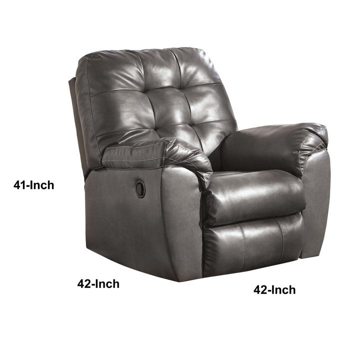 Fabric Upholstered Rocker Recliner with Tufted Backrest, Gray