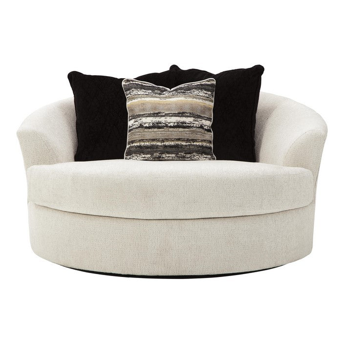 Fabric Upholstered Round Oversized Swivel Chair, Off White