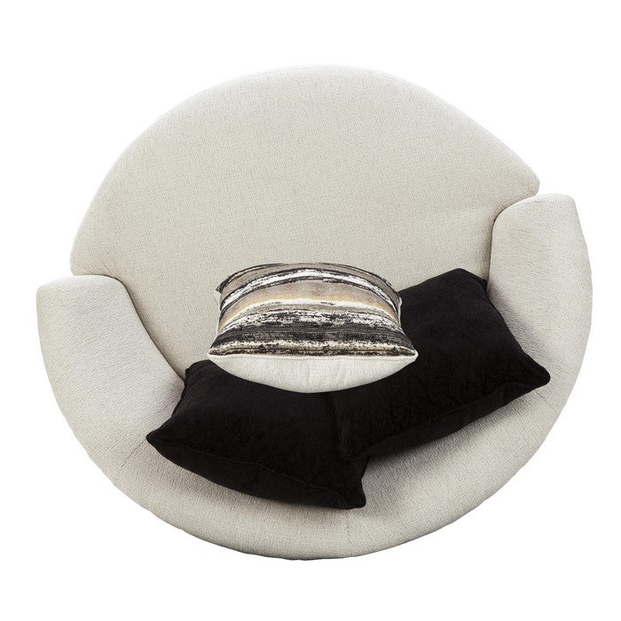 Fabric Upholstered Round Oversized Swivel Chair, Off White