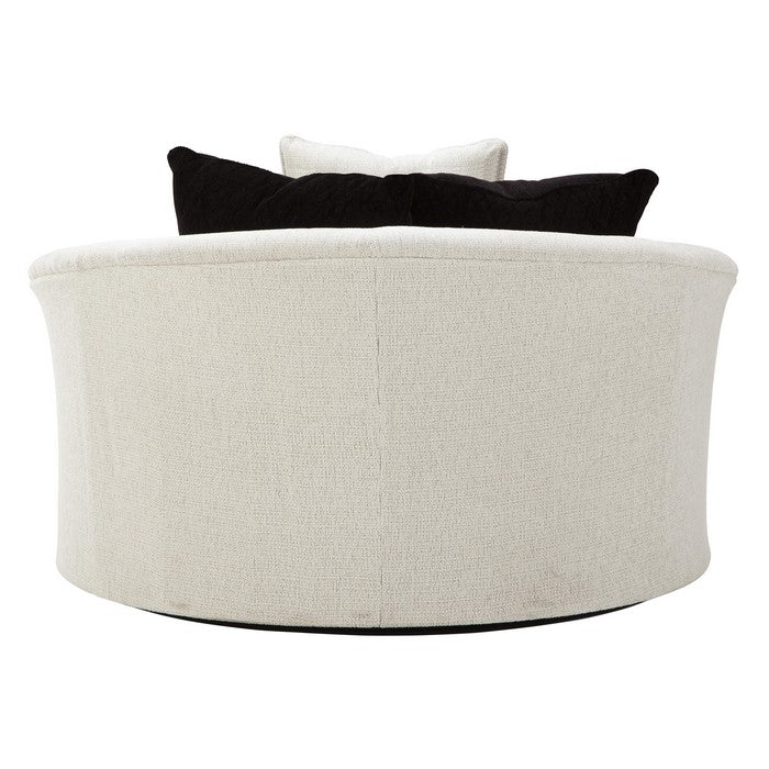 Fabric Upholstered Round Oversized Swivel Chair, Off White