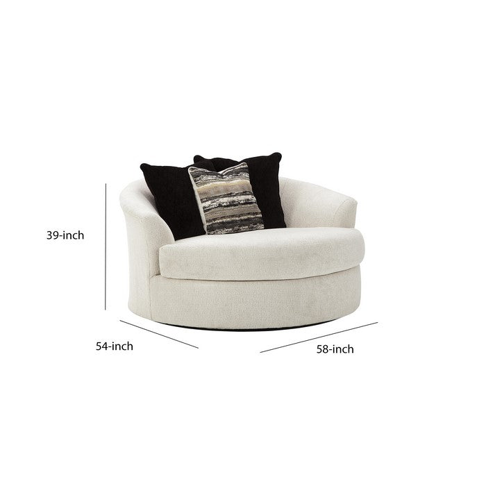 Fabric Upholstered Round Oversized Swivel Chair, Off White