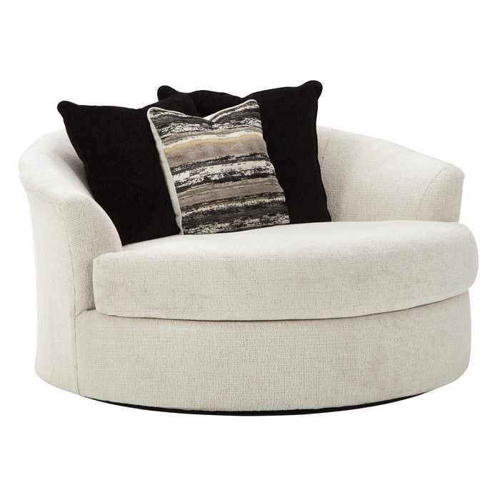 Fabric Upholstered Round Oversized Swivel Chair, Off White