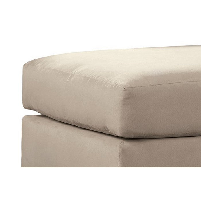 Fabric Upholstered Square Ottoman with Tapered Block Legs, Beige