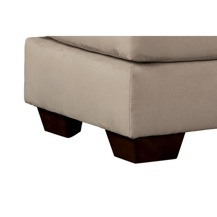 Fabric Upholstered Square Ottoman with Tapered Block Legs, Beige