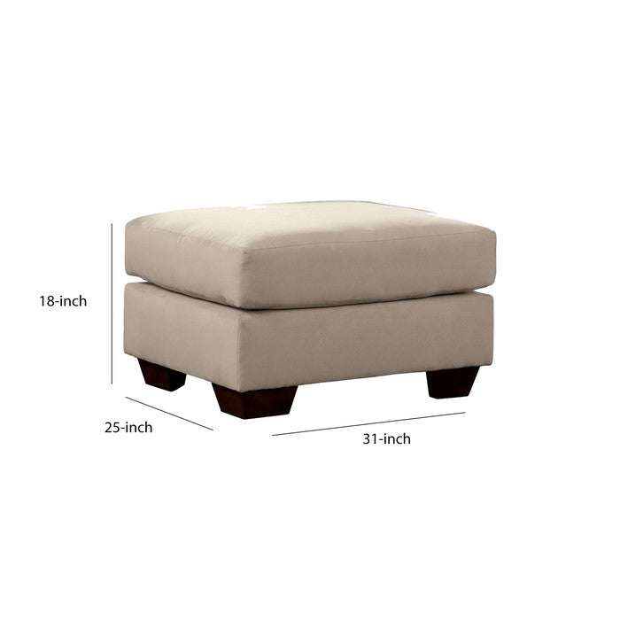 Fabric Upholstered Square Ottoman with Tapered Block Legs, Beige