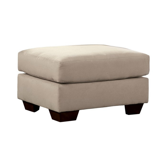 Fabric Upholstered Square Ottoman with Tapered Block Legs, Beige