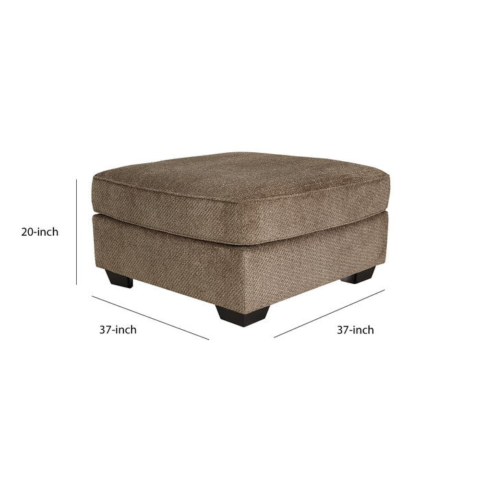 Fabric Upholstered Square Oversized Ottoman with Tapered Block Legs, Brown