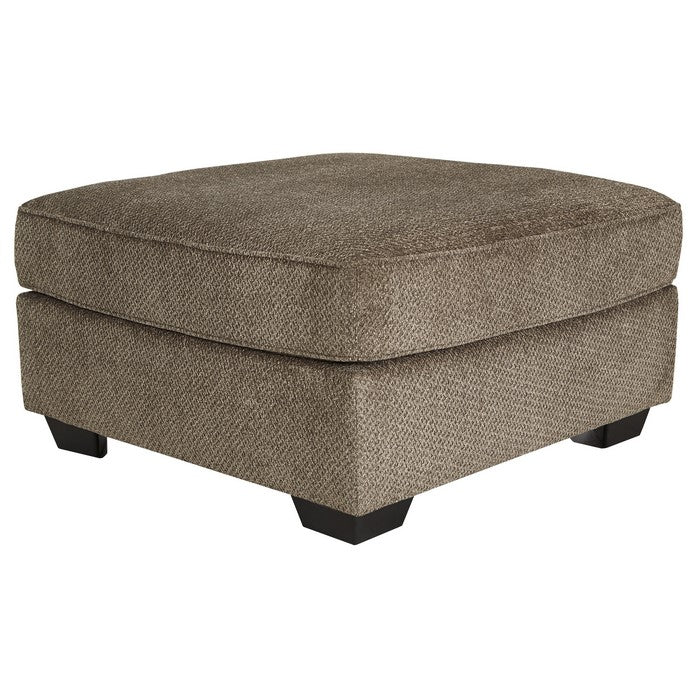 Fabric Upholstered Square Oversized Ottoman with Tapered Block Legs, Brown
